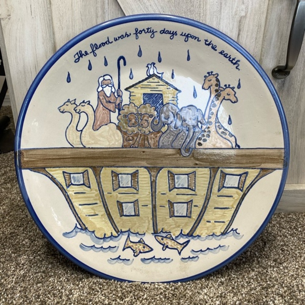 13" Cookie Platter w/Center Holder Noah's Ark by LOUISVILLE Stoneware Kentucky
